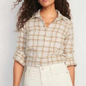 Old Navy XL Cream Plaid Flannel Women's Classic Shirt